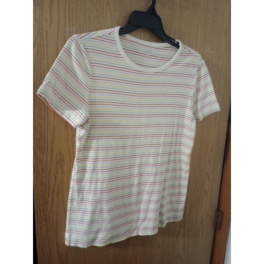 Duluth Trading Co Sz L striped Shirt Rainbow 100% cotton 940